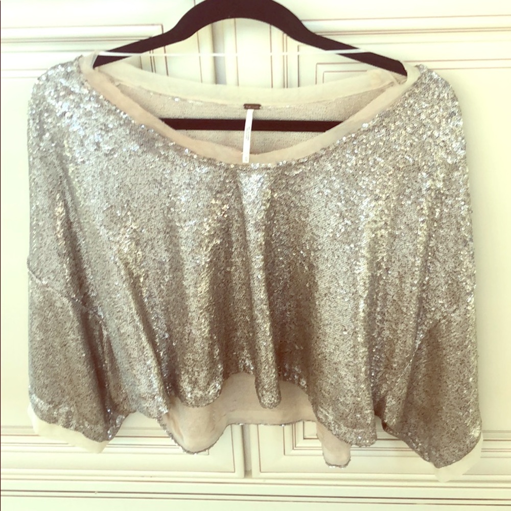 Free People gold sequin cropped blouse